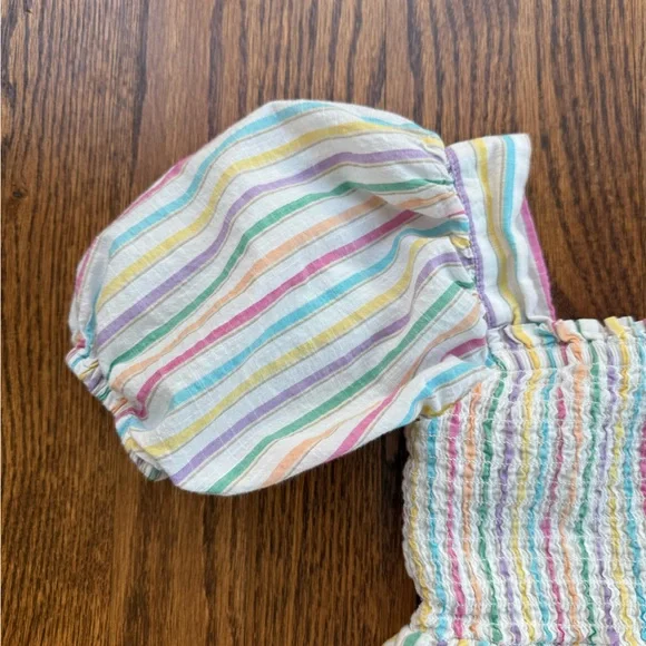 Gap Rainbow Smocked Puff Sleeve Dress XS - Picture 4 of 9